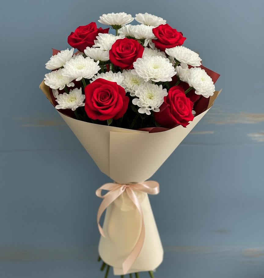 Букет цветов из: Розы и Хризантемы в Леонтьево