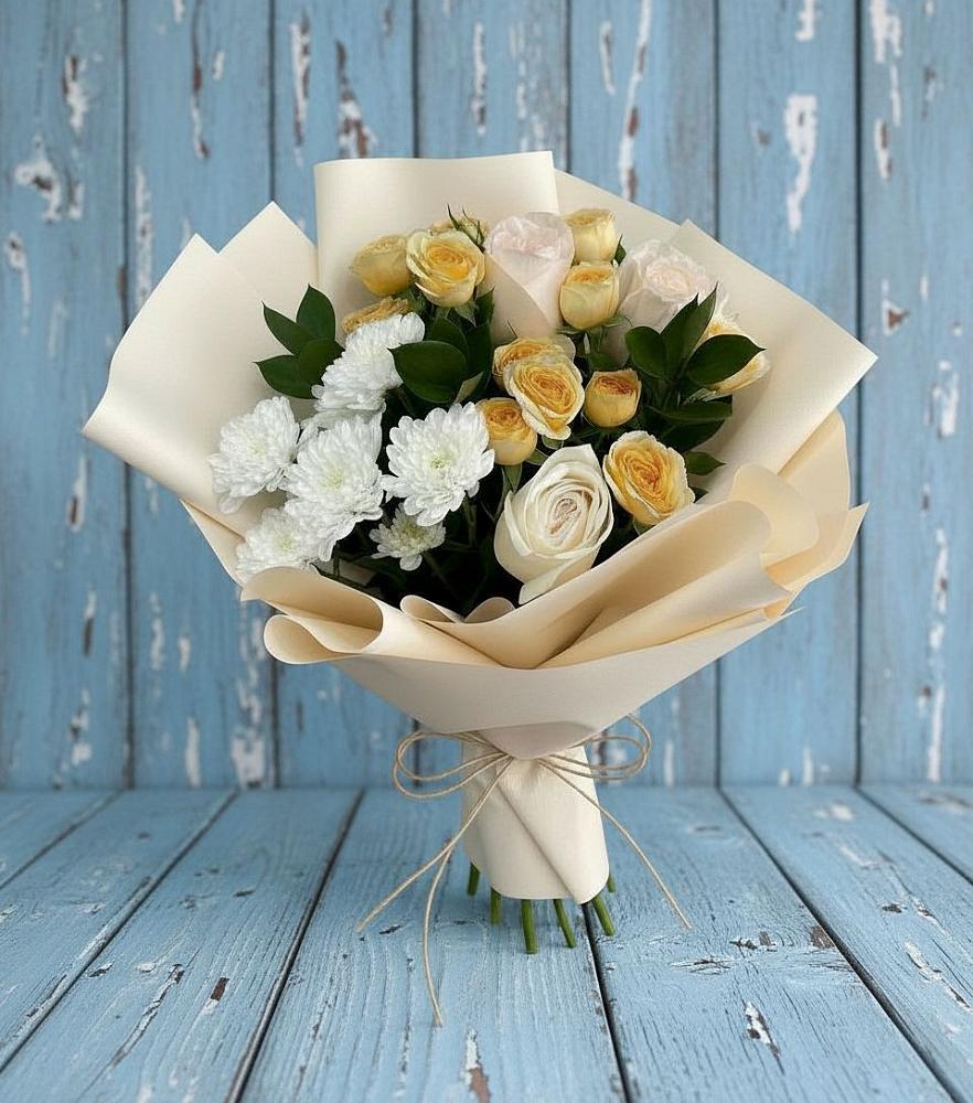 Букет цветов из: Розы и Хризантемы в Леонтьево