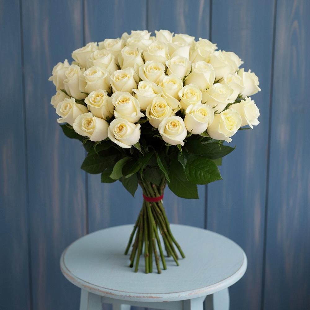 Букет 51 Белая роза Эдлесс Лав в Леонтьево