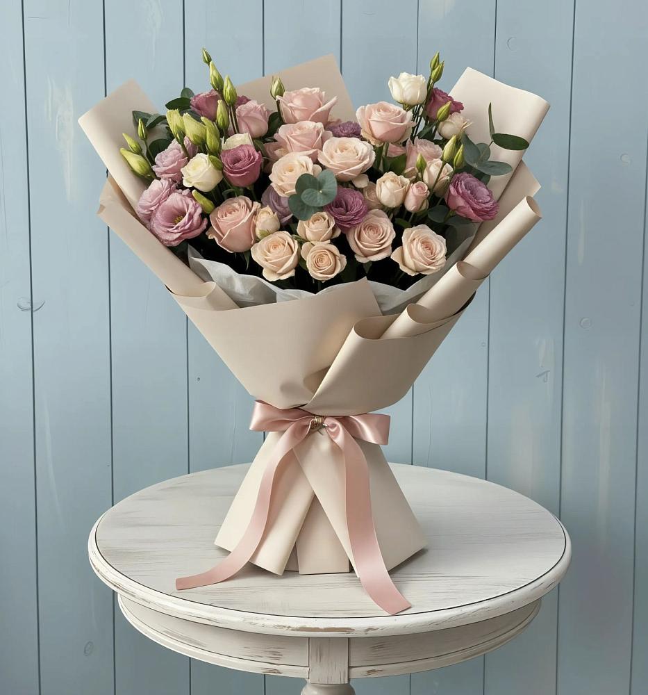 Букет цветов из: Розы и Лизиантусы в Леонтьево