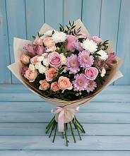 Букет цветов из:  Хризантемы, Розы и Альстромерии в Леонтьево