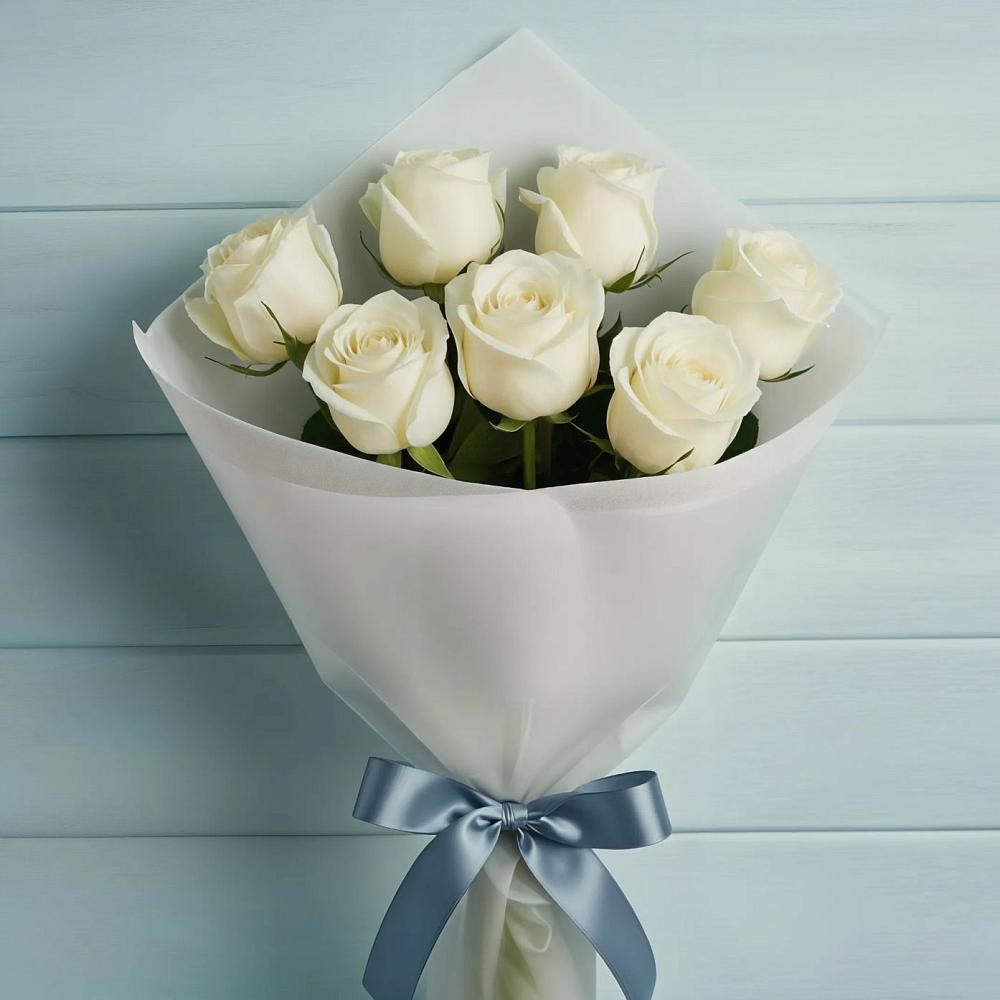Букет 7 Белых роз Эдлесс Лав в Леонтьево